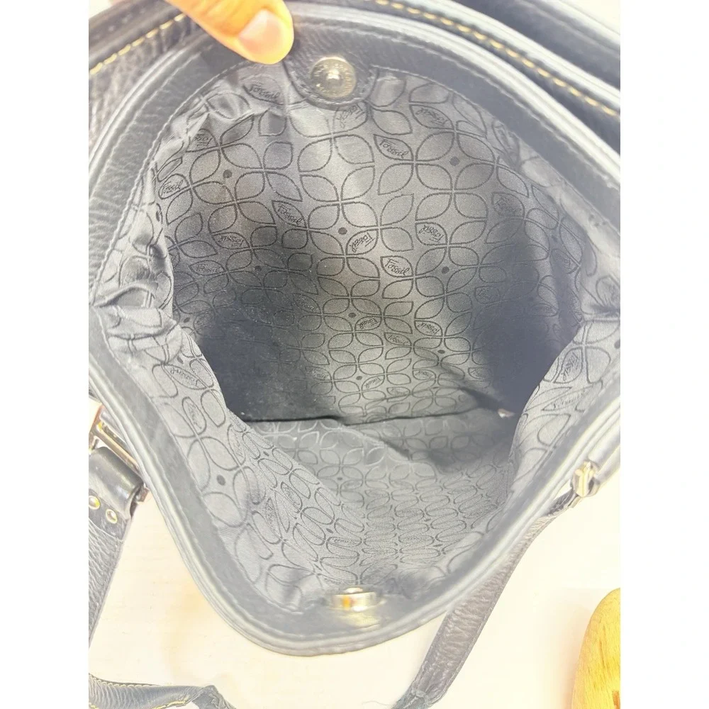 Fossil Black Pebbled Leather Multi-Compartment Satchel Shoulder Bag Y2K‎